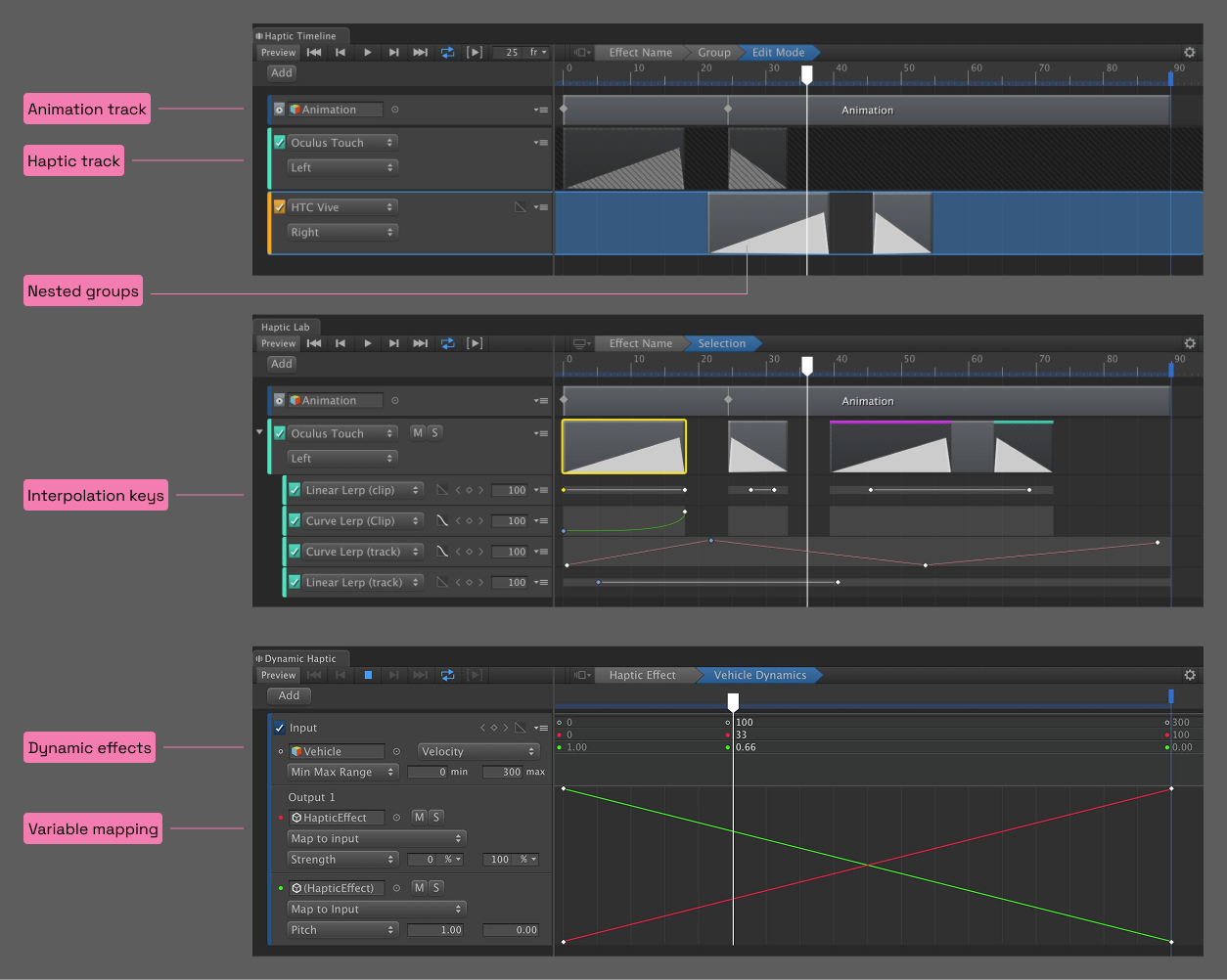 Additional UI flexibility allowed us to more clearly delineate different devices, tracks, and dynamic effects.